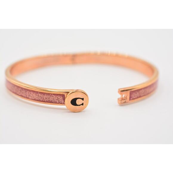 Coach Bangle Bracelet Rose Gold Tone Pink Glitter Enamel Thailand Signed Bin7 - Picture 11 of 12